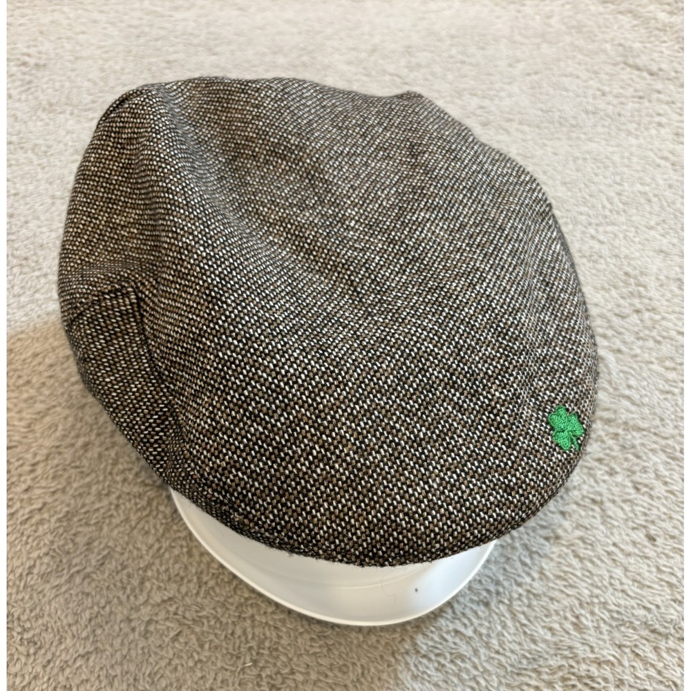 Man of Aran Ireland Brown Tweed Flat Cap Newsboy‎ Hat Shamrock Detail Adjustable